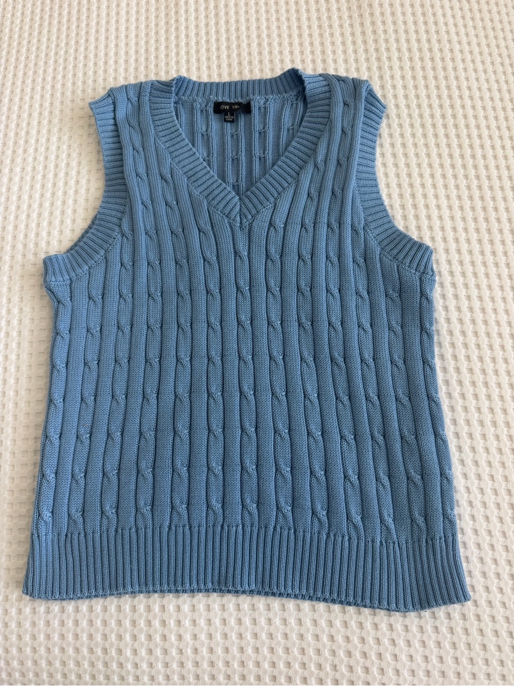 Cable Knit V-Neck Sleeveless Sweater Vest - Blue
